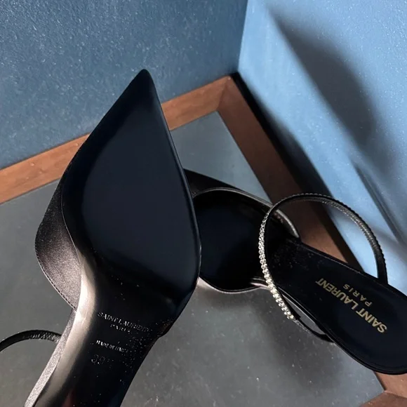 Saint Laurent Barbara Crystal embellished Satin Mule Heels - new in box - Picture 7 of 11